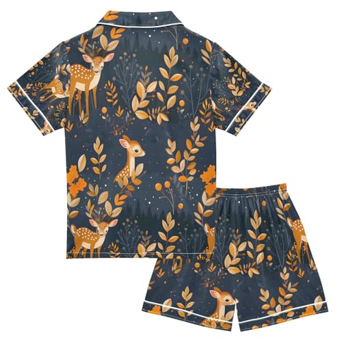 senya Tropical Deer A Satin Summer Pajama Sets Silk Short Sleeve Button Down Sleepwear2