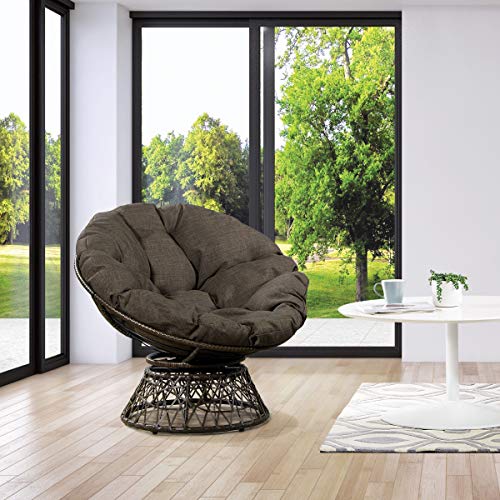 Image of OSP Home Furnishings Wicker Papasan Chair with 360-Degree Swivel, Brown Frame with Brown Cushion