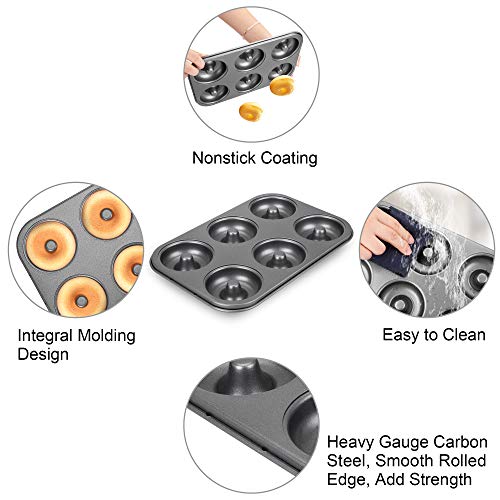 Donut Baking Pans, ENLOY Non-Stick 6-Cavity Donut Pan, BPA Free Carbon Steel Cake Baking Pan, Dishwasher Safe, Set of 2