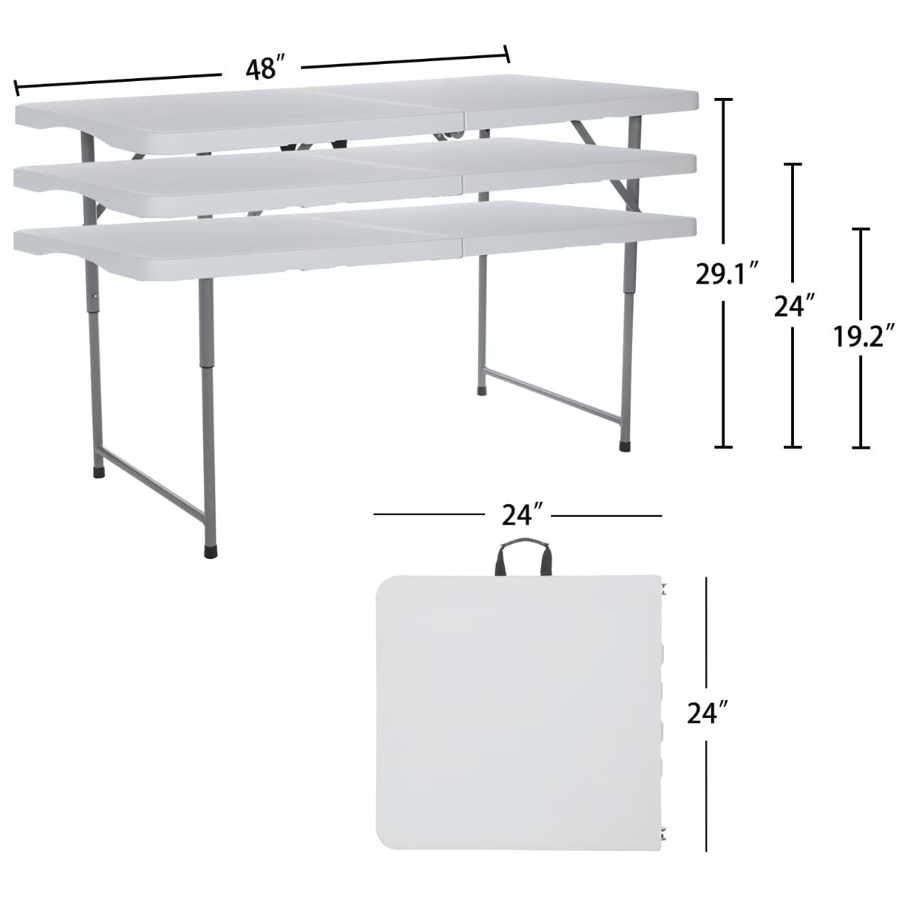 TL-48Y Mesa plegable redonda de plástico de 4 pies plegable por la mitad con asa, resistente, portátil, para interiores y exteriores, para jardín, fiesta, picnic, camping, barbacoa, comedor, 2