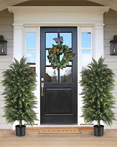 Image of 2 Pack 3.5ft Artificial Trees for Outdoor and Indoor Use, Front Porch Decor, UV Rated Potted Plants for Front Door, Office