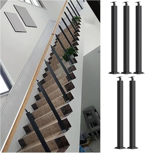 GLDYTVF Black Metal Deck Balusters - Adjustable Square Spindles for Stairs, Patio, Loft Railings - 5-Pack, 75cm (29.5in) Floor Mount Support Posts