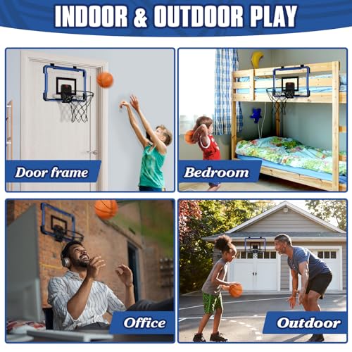 Image of Indoor Mini Basketball Hoop for Door - Over The Door Basketball Mini Hoop with Scoreboard & 3 Balls, Foldable Basketball Hoop for Wall & Room Basketball Toy Gift for Boy Kids Teens