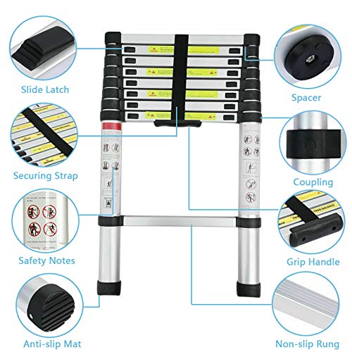 2.6M/8.5ft Aluminum Straight Climb Ladder Telescoping Ladder Max 150kg Load Capacity EN131 Certificate Lightweight Portable Attic Ladder Loft Ladder Extendable with Non-Slip Rubber Feet 3 2.6M/8.5ft Aluminum Straight Climb Ladder Telescoping Ladder Max 150kg Load Capacity EN131 Certificate Lightweight Portable Attic Ladder Loft Ladder Extendable with Non-Slip Rubber Feet - Image 3