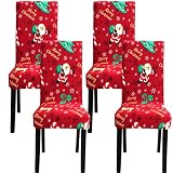 Fuloon 4 6 Piezas Fundas Sillas de Navidad,Fundas para Sillas de Comedor Navideñas Decoración Navideña, Fundas Sillas Comedor Desmontables Lavables para Banquete Hogares Fiesta Décor
