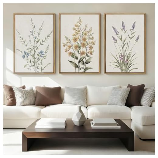 Anyzal Framed Minimalist Botanical Wall Art Large Neutral Floral Art Prints Modern Beige Wildflower Wall Decor for Living Room Bedroom Dining Room Office 16x24x3