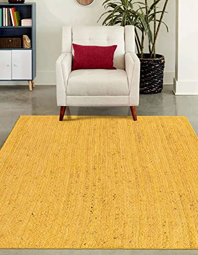 Image of Unique Loom Braided Jute Collection Area Rug - Dhaka (9' x 12' 2 inch Rectangle, Yellow)