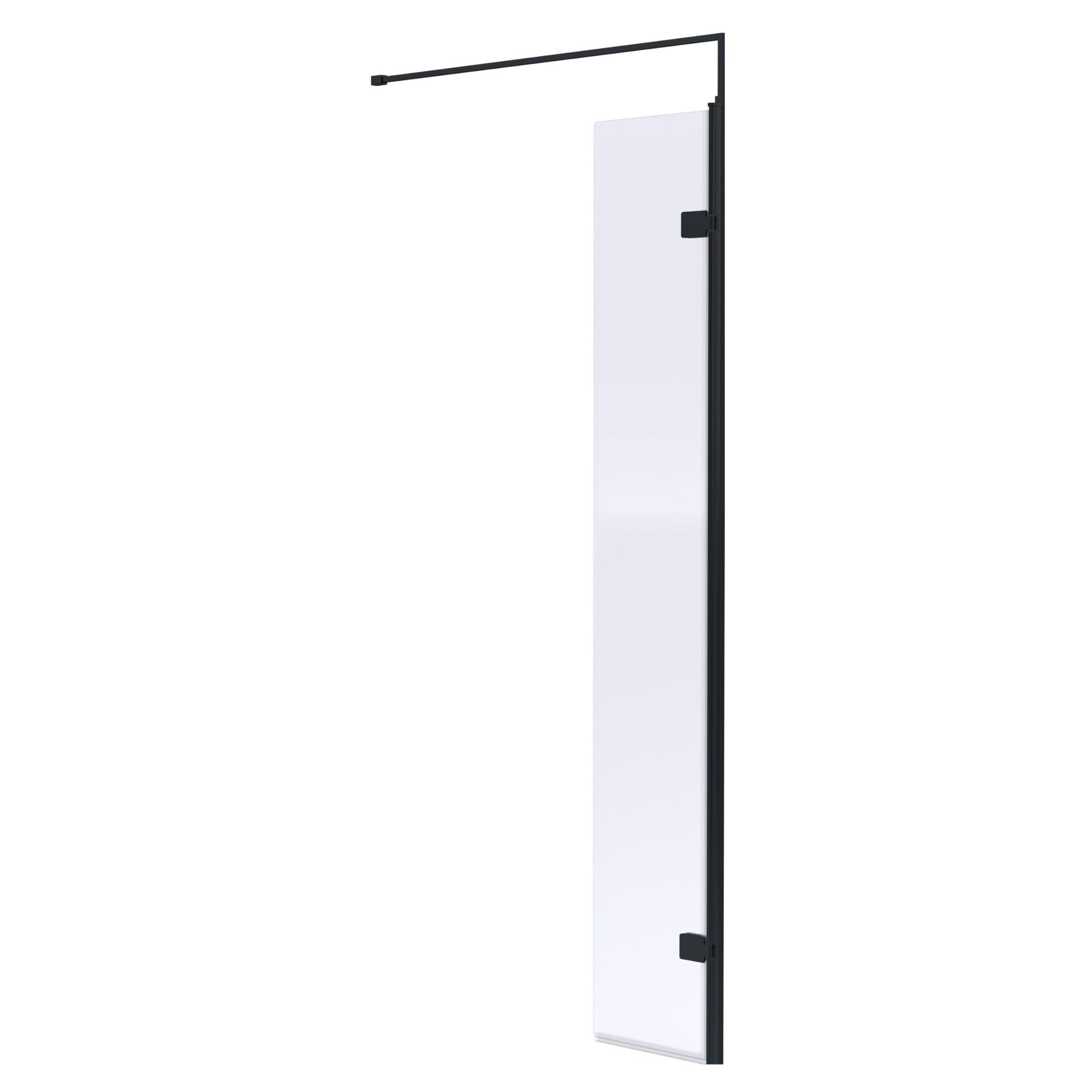 Balterley Wetroom Shower Return Screen with Support Bar, Hinged Glass Shower Screen for Wet Room and Bathroom, 8mm Toughened Safety Glass Return Screens - 322 x 1850mm (Black)