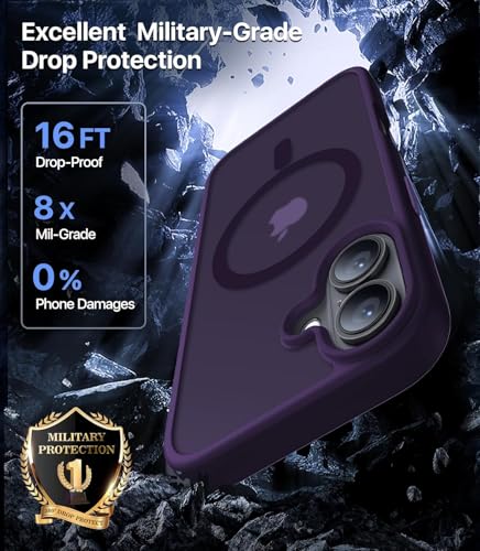 Image of Elzzi Magnetic for iPhone 17 Case, [Full Camera Protection] [Compatible with Magsafe] [Translucent Matte] Shockproof Protective Phone Case for Men & Women - Deep Purple