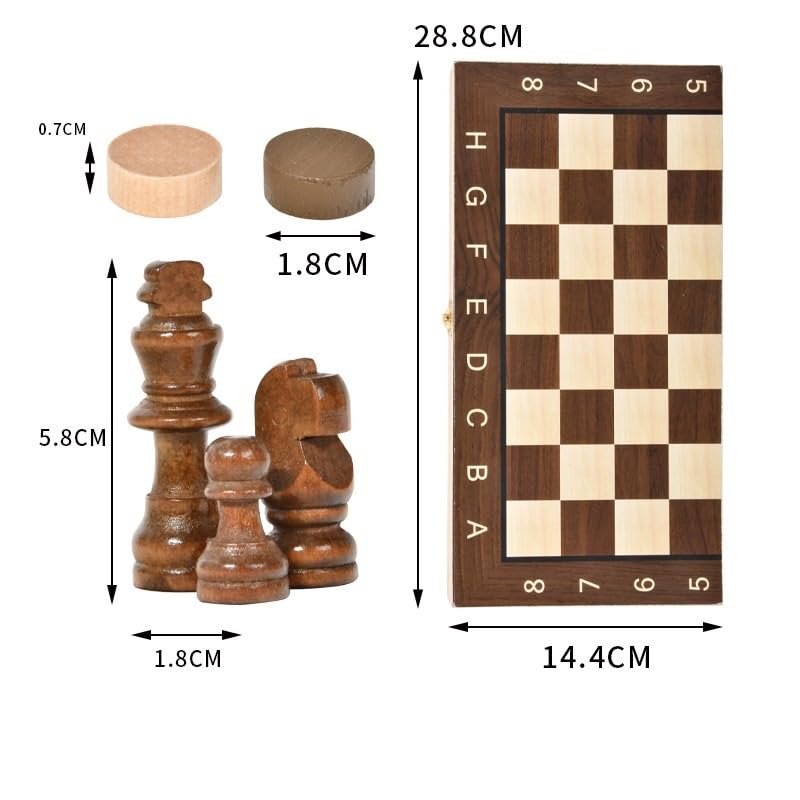 Jeu de Dames en Bois Classique 3 en 1, Backgammon échecs | For les voyages en famille, ensemble de jeu pliant en bois for enfants et adultes(39*39cm)