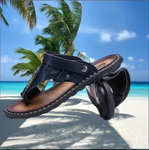 Yytcsjz Men Summer Outdoor Breathable Bunion Corrector Sandal with Arch Support, Beach Holiday Leather Slip on Open Toe Non Slip Flip Flops, for Plantar, Fasciitis, Orthopedaic, Beach Travel4