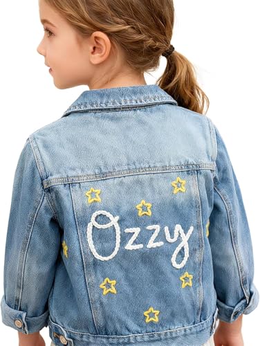 Tivhelrf Veste en jean personnalisée pour enfant – Nom brodé personnalisé, unisexe pour bébés filles et garçons, tissu doux et respirant avec poignets réglables, Noir , M – vue 2