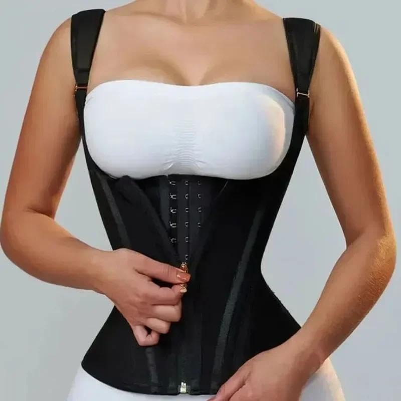 Women Double Compression Waist Trainer Corset Adjustable Straps Steel Bone Support,Zipper Hook Flat Belly Body Shaper Belt4