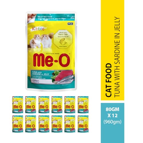Image of ME-O Pouch Kitten Food - Tuna and Sardine in Jelly 80G /48 (Pack of 12, 960g)