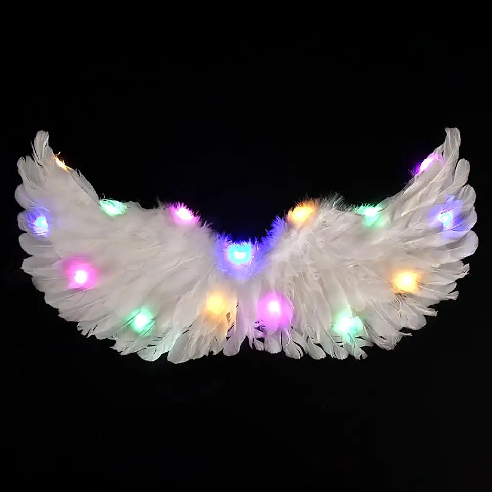 Asa de Anjo Infantil LED Branca Com Luzes Coloridas, Fantasia para Carnaval