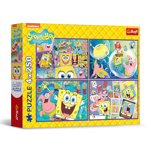 Trefl - Puzle 4en1: Spongebob, El Mundo Loco de Bob Esponja - 4 x 250 Piezas - Set de Cuatro puzles para Adolescentes