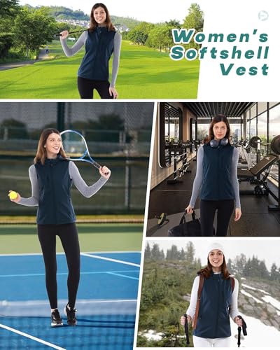 Outdoor Ventures Damen Softshell Westen mit Kapuze Leichte Fleece Gefütterte Ärmellose Jacke Wasserdichte Winddichte Weste Vest mit Zip up-Taschen Juwel Blau M