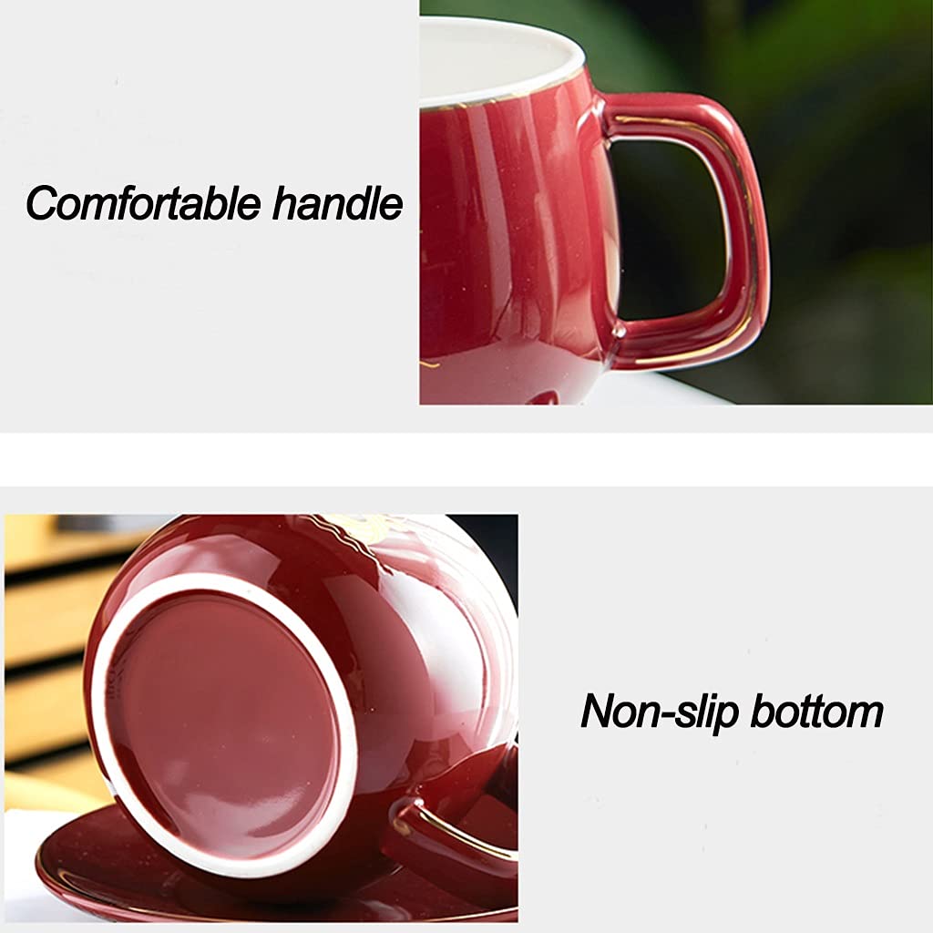 Tassen mit untertassen, Tasse und Untertasse, Porzellanbecher mit Deckel und Griff, Coole sortierte Farben für Erwachsene, für Büro und Zuhause, 9 Unze, Geschenkset für Männer Frauen Dad Mama