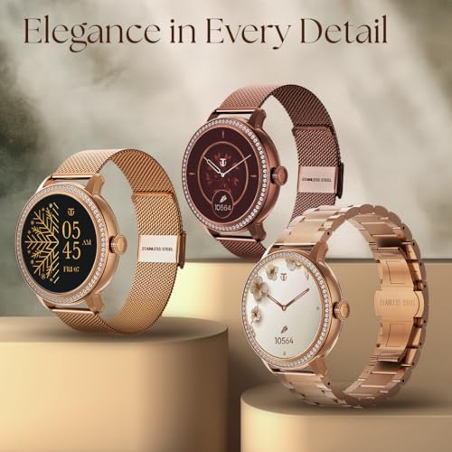 Image of Titan Valerie 1.19 inch AMOLED Studded Stainless Steel Smart Watch for Women, Next-Gen Chipset, Functional Crown, SOS & BT Calling, Women Wellness Suite, BP & Skin Temp Monitor, Fast Charging (Brown)