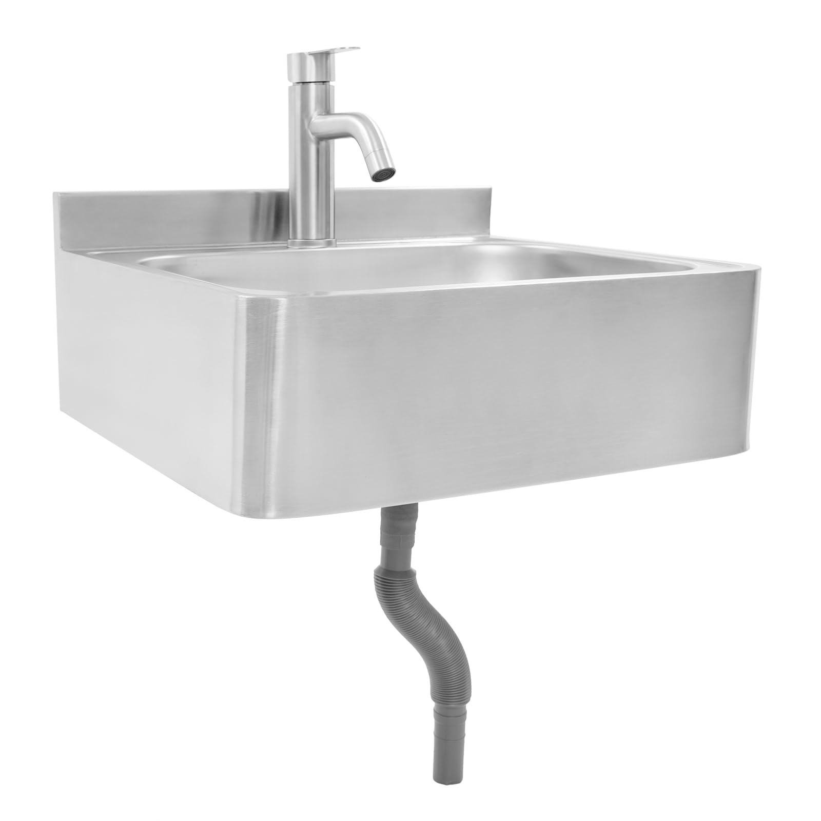 Fregadero de acero inoxidable montado en la pared, 48 x 39 x 20 cm, fregadero de cocina, fregadero exterior para autocaravana, baño, fregadero de cocina (con grifo)