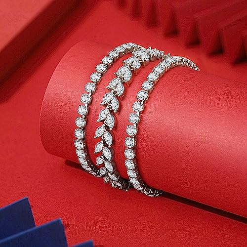 3 Pcs Tennis Bracelet Set 14K Gold Plated Marquise Cubic Zirconia CZ Diamond Dainty Adjustable Silver Bracelets for Women Brides Stackable Fashion Jewelry Wedding Prom Gift4