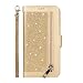 Produktbild Karomenic PU Leder Hülle kompatibel mit Samsung Galaxy A5/A8 2018 Glänzend Glitzer Handyhülle Brieftasche Reißverschluss Schutzhülle 9 Kartensteckplätze Klapphülle Ledertasche Flip Case,Gold