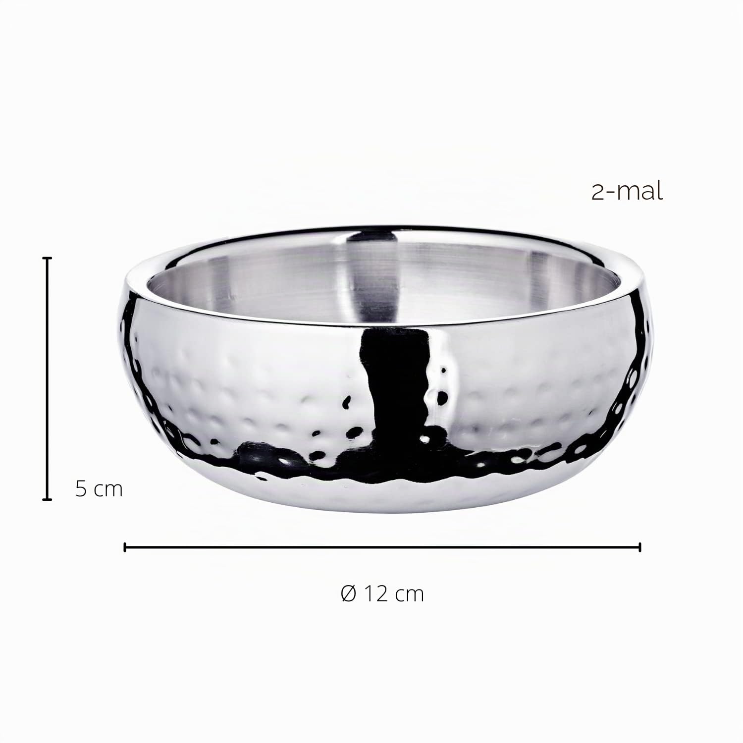 EDZARD 2er Set Schale Pluto (Ø 12 cm, H 5 cm) Edelstahl gehämmert hochglanzpoliert, Servierschalen, Snackschalen, Dekoschalen