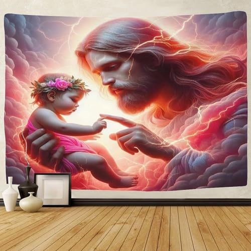 Tenture 3D Jésus sacrée pour créer un salon serein et chaleureux