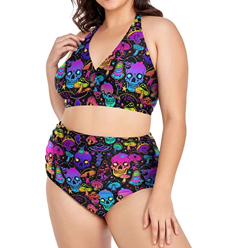 MNSRUU Plus Size Women's Bikini Sets Skull and Flower Bikini Sets for Women High Waisted Sexy Bikini Swimsuits
