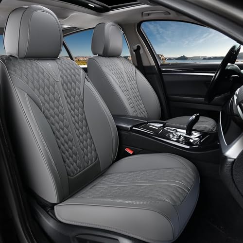 Image of Coverado Front Seat Covers, Luxury Nappa Leather Seat Covers, Car Seat Covers Waterproof, 2 Pack Universal Seat Covers for Cars, Car Seat Protector, Driver Seat Cover Fit for Most Cars, Gray