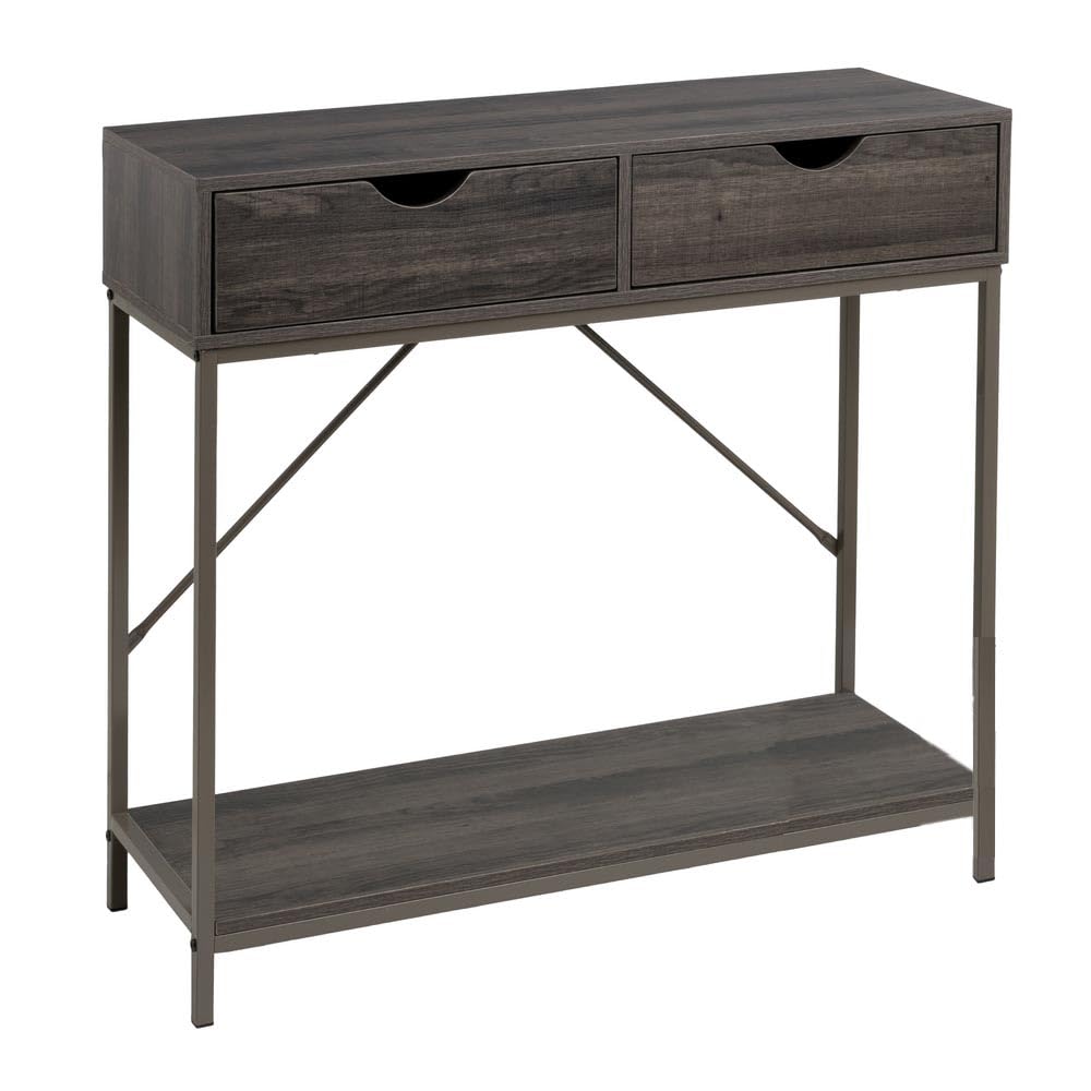 LOLAhome | Mueble Recibidor | Consola Auxiliar| Mesa Estrecha y Alta para Entrada Salón Habitación o Cocina Madera y Metal | 75x80x30 cm Madera Ceniza | 2 Cajones Ceniza