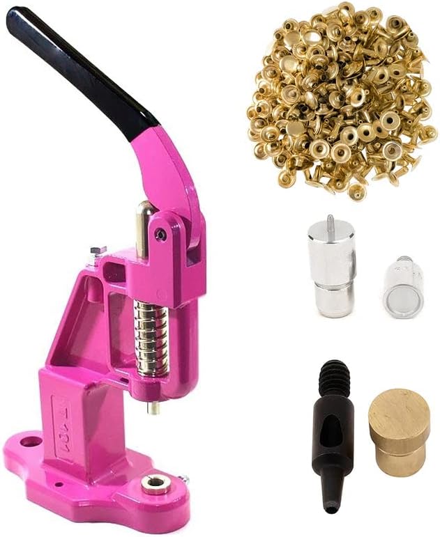 Miniatura 6 de Kit de remaches de 0.354in (1000 juegos) con máquina de prensa manual, troqueles y perforador. Remaches de cuero, cierre de tuerca de metal de tapa