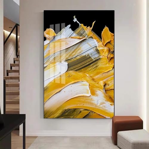 Tableau abstrait jaune KEBIA 35x50 cm pour reveiller un mur blanc et sublimer la deco du hall