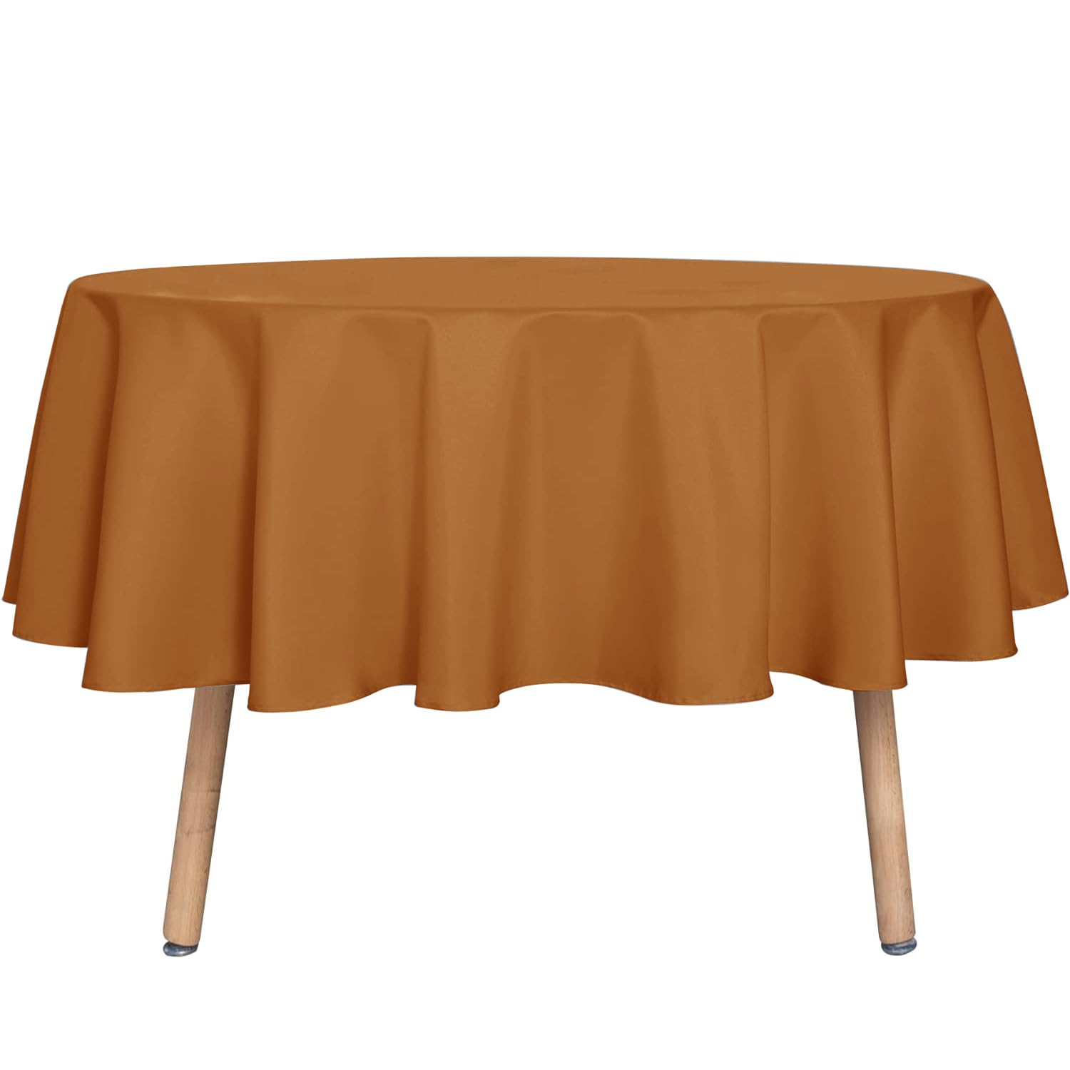 sancua Round Tablecloth 60 Inch(Fits 20-48 Inch Tables) Light Brown | Water Resistant, Washable Polyester Fall Table Cloth, Decorative Fabric Cover for Dining Thanksgiving Parties, Bronze