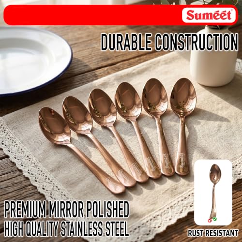 Image of Sumeet Stainless Steel Rose Gold Baby /Meduim Premium Spoon Set of 6 Pc - (15.5cm L) (1.6mm Thick)