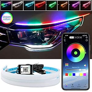 Car Headlight LED Strips, LEDCARE 24 Inch Exterior Car LED Strip Lights with Dreamcolor Chasing, Flexible Waterproof LED…