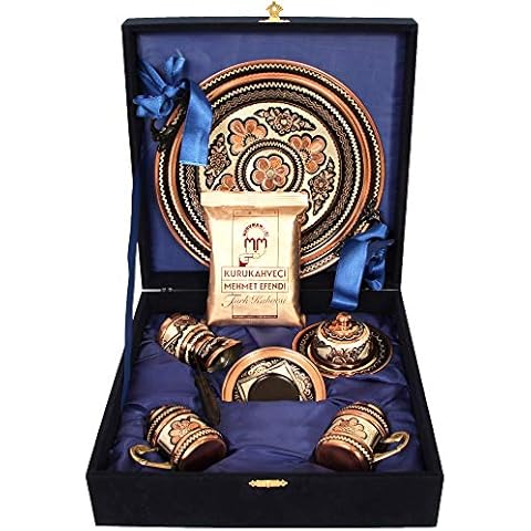 Gneric Luxury Copper Coffee Espresso Set of 2 with Coffee Pot, Traditional Stylish Design (Red Engraved Copper) Cover