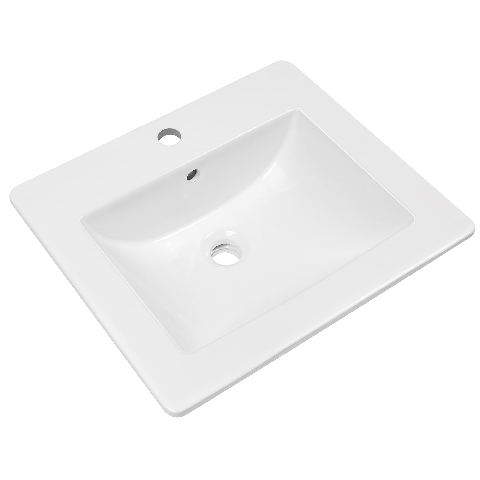 Fregadero rectangular de cerámica blanca Enbol para encimera para tocador con un solo agujero para grifo y desbordamiento, 21 pulgadas O2118