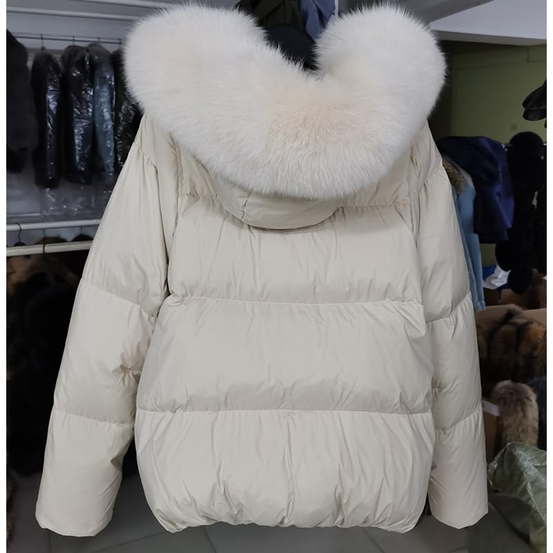 White Duck Down Jacket Winter Women Warm Loose Coat Natural Real Fox Fur Collar Thick Luxury Outerwear3