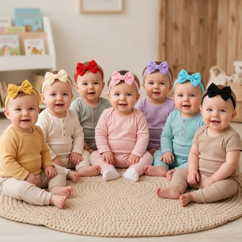 Image of Babymoon pack of 7 | Kid's Cotton Shiny Bow Knot Hairband for Hair Accessories | Multicolor
