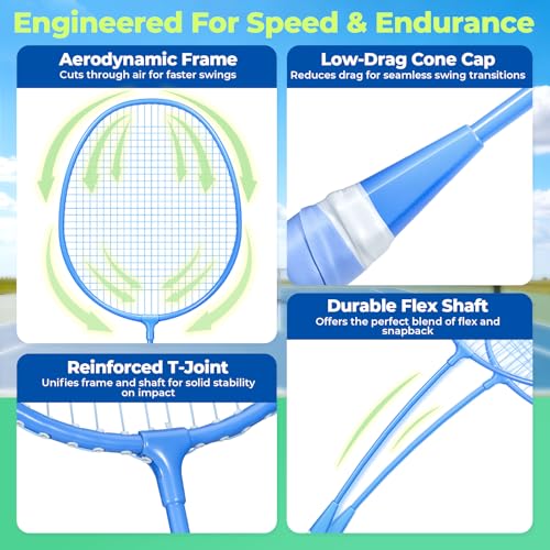 Image of AboveGenius Badminton Rackets Set of 2, Lightweight Badminton Set for Outdoor Backyard Games, Portable Racquet for Family Beginners Adults and Teens