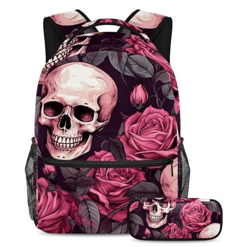 Cartable rose et crâne : lot de 2 sacs à dos multicolores pour l'école et le voyage