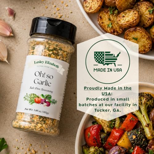 Image of Lesley Elizabeth Oh! So Garlic Salt Free Seasoning - All-Natural Garlic Herb Blend for Chicken, Vegetables, Pasta & More | Flavorful No Salt Garlic Seasoning for Cooking & Grilling