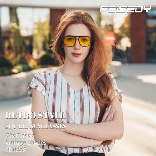 FEISEDY Retro Aviator Sunglasses for Women Men 70s Classic Vintage Shades Trendy Square Sun Glasses B02532