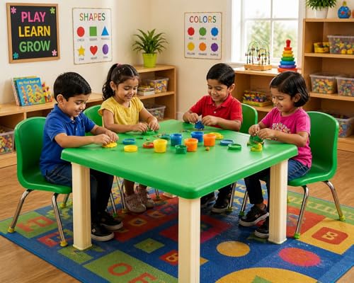 Image of Plastic Strong and Durable Kids Table for Studying Dining Home Virgin Material Kids Table for 2 to 12 Years | Sustain Upto 50 KG (Green Table)