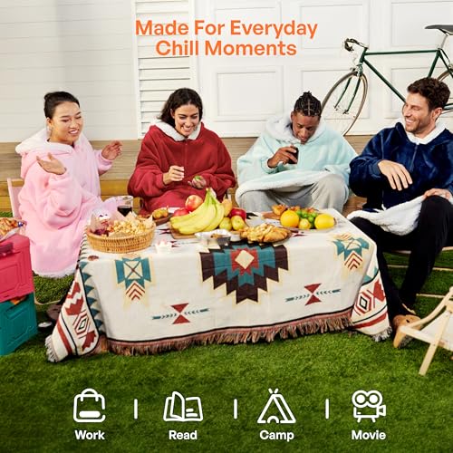 Image of Giggling Getup Wearable Blanket Hoodie for Women Men Gifts for Women Mom Wife Sherpa Fleece Hooded Blanket Sweatshirt Warm Cozy Sherpa Wearable Throw with Giant Pocket & Sleeves for Adult Standard Red