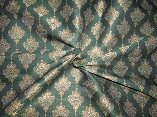 Tissu brocart de soie vert et or pour confectionner une robe de soirée