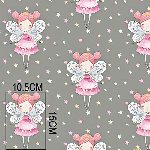 Pingianer - Tela para niños 100 % algodón, por metros, artesanía, tela de costura, diseño de hadas y estrellas