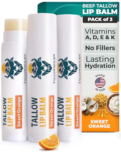 Tallowbourn Moisturizing Tallow Lip Balm – Grass-Fed Beef Tallow with Organic Coconut Oil,...