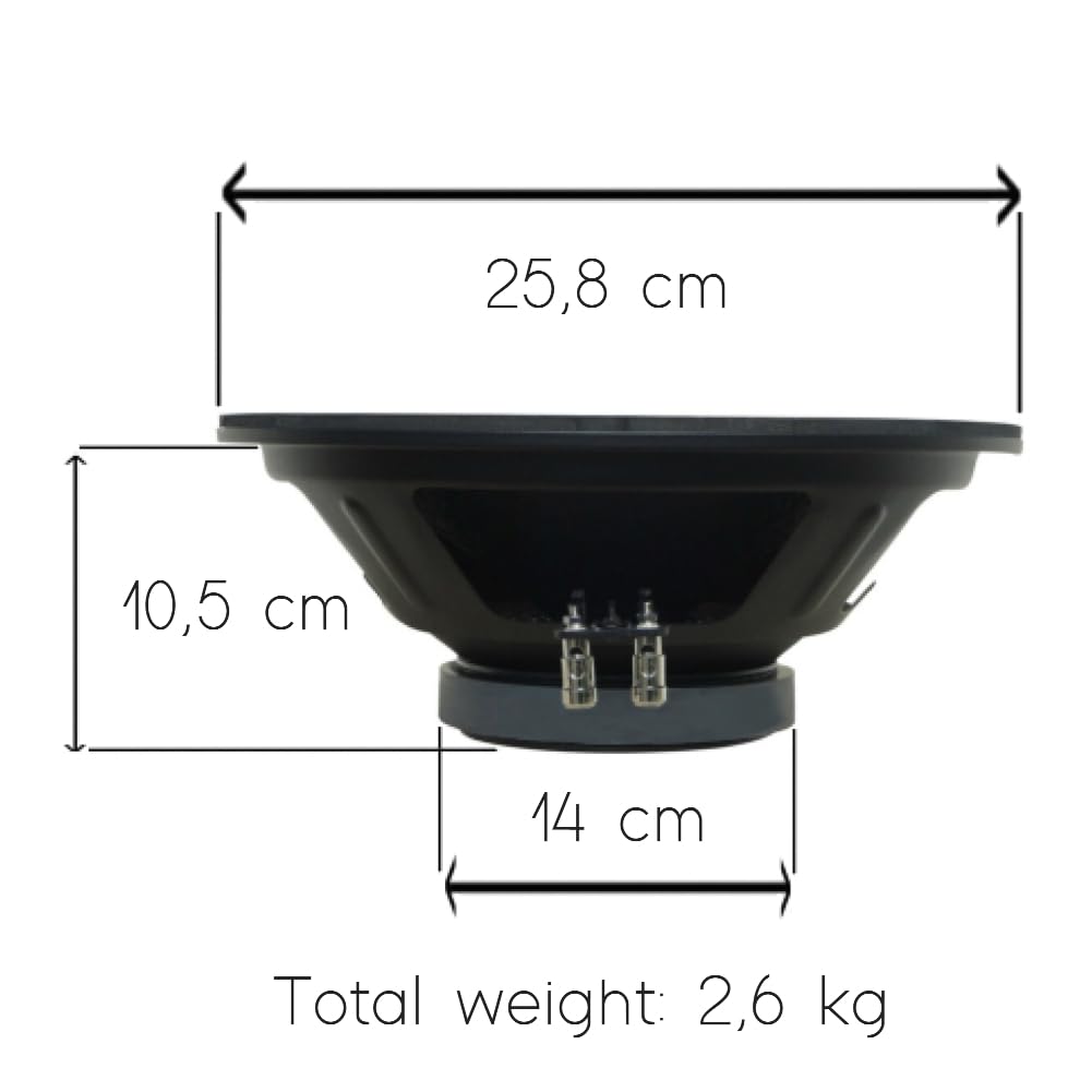 1 Pyramid PW1048USX woofer 25 cm 250 mm 10" de diámetro, 250 Watts rms y 500 Watts MAX, impedancia 8 Ohm, Home DJ Disco Party, suspensión de Goma, 1 Pieza